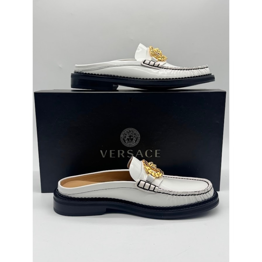 Versace Medusa Biggie White Leather Mule Loafers Gold Hardware IT 39 US‎ 9 NEW
